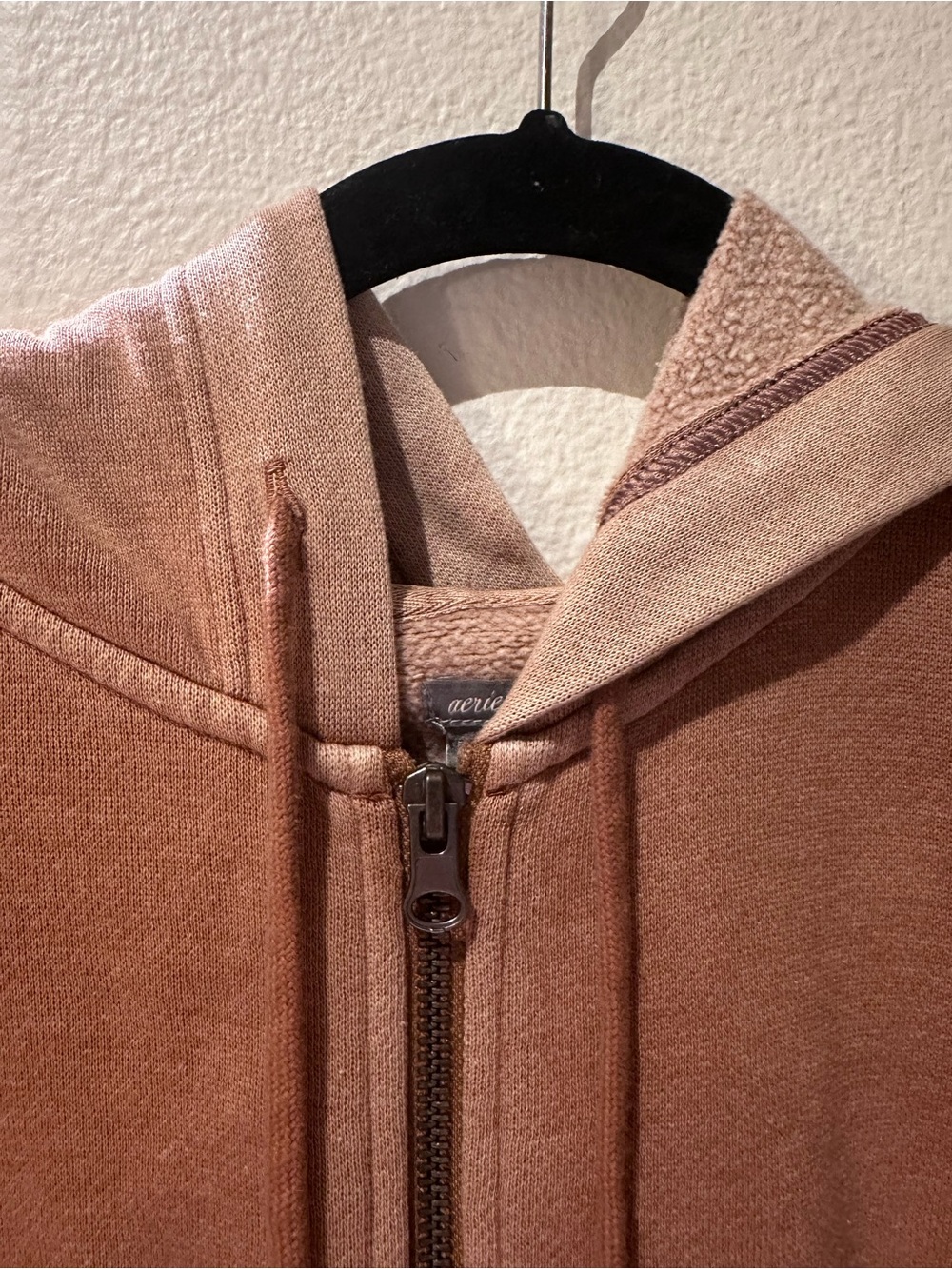 Aerie Oversized Hoodie Sweatshirt - Distressed Brown/Beige - Picture 3 of 6